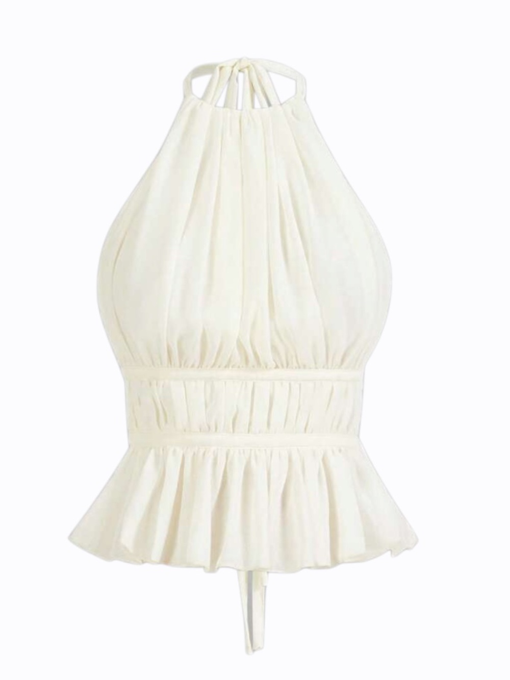 SHEIN PETITE Women's Pleated Halter Neckline Waist-Tied Backless Tank Top